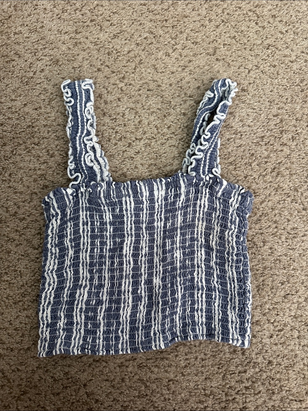Hollister Blue and White Striped Smocked Crop Tank